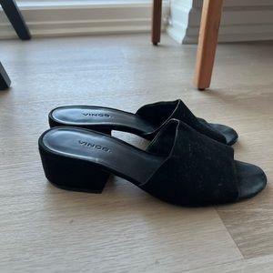 Vince Black Velvet Suede Mules